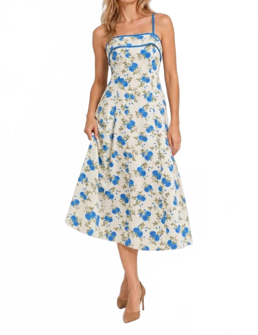 NEW A FATHER'S LOVE sasha floral midi dress in ivory /blue